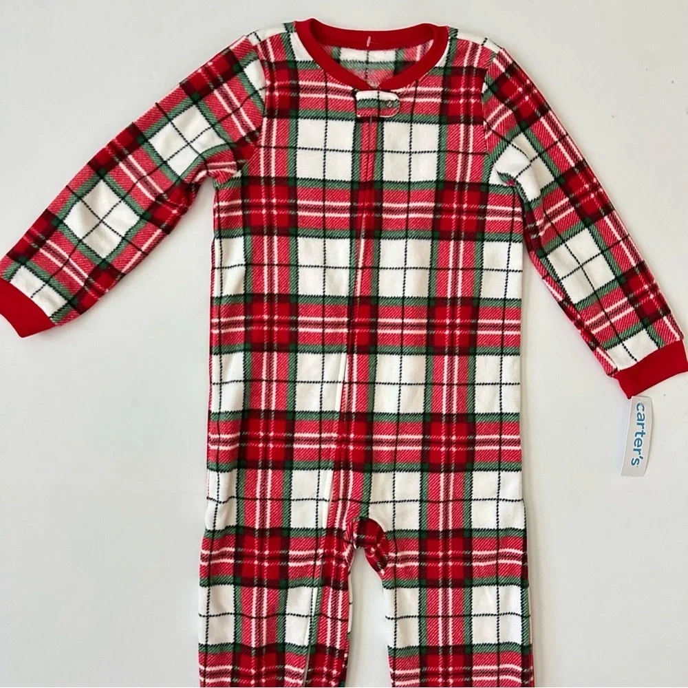 Carter's Red and White Plaid Footed One Piece Pajama Size 5T
